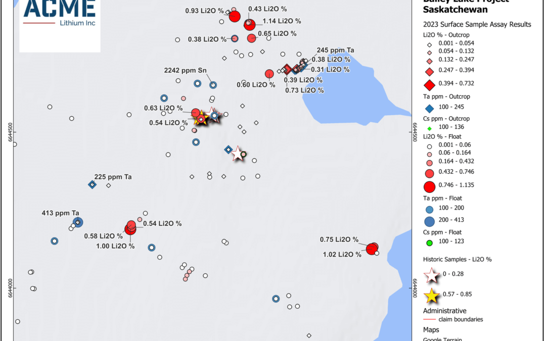 ACME LITHIUM ANNOUNCES RESULTS OF EXPLORATION PROGRAM AT BAILEY LAKE LITHIUM PROJECT IN SASKATCHEWAN, CANADA